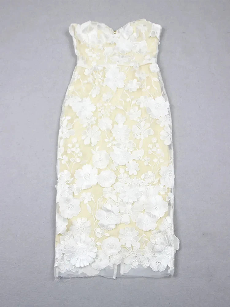 Nino Strapless Lace Flower dress Maxi dress 1