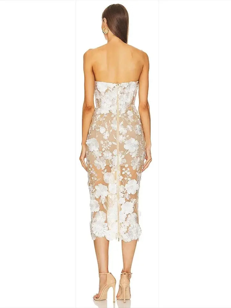 Nino Strapless Lace Flower Dress