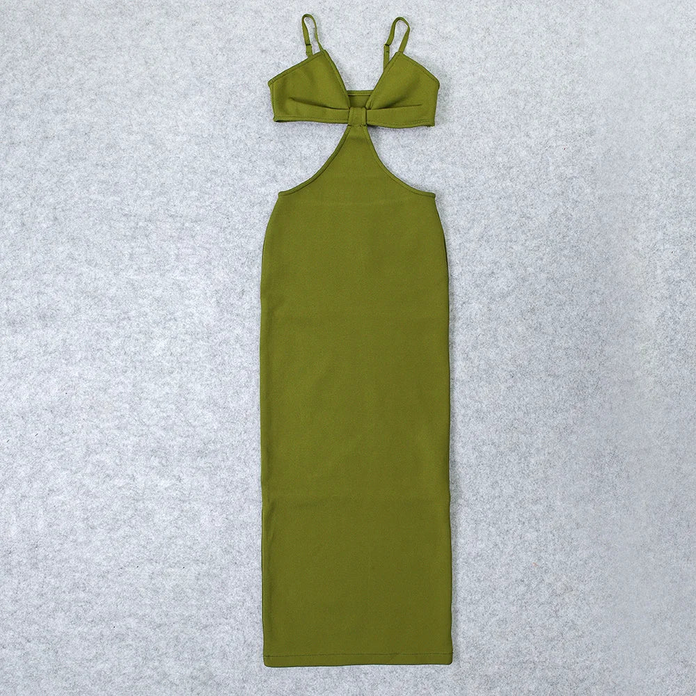 Elegant Army Green long Bandage Dress