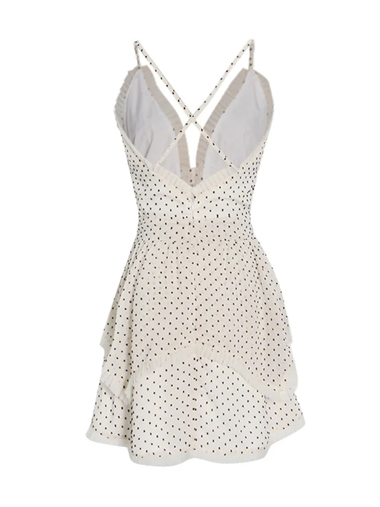 Hollow Out Dot Printing Camisole Dress