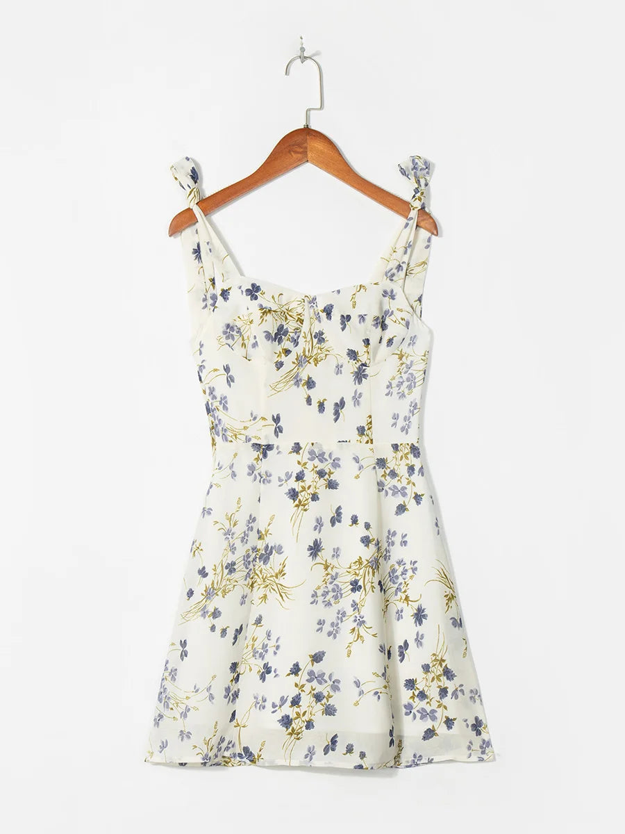 Floral Print Mini Dress Sweetheart Neck Sleeveless Spaghetti Strap