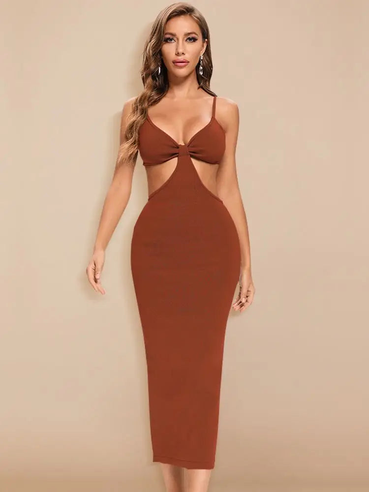 Elegante long bandage dress Brown Maxi dress 1