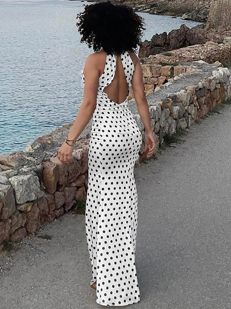 JULISSA Backless Print Dots Maxi Dress