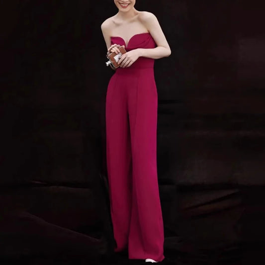 Elegant Strapless Slimming Jumpsuit for Women - High Waist & Backless Jumpsuit/Rompers