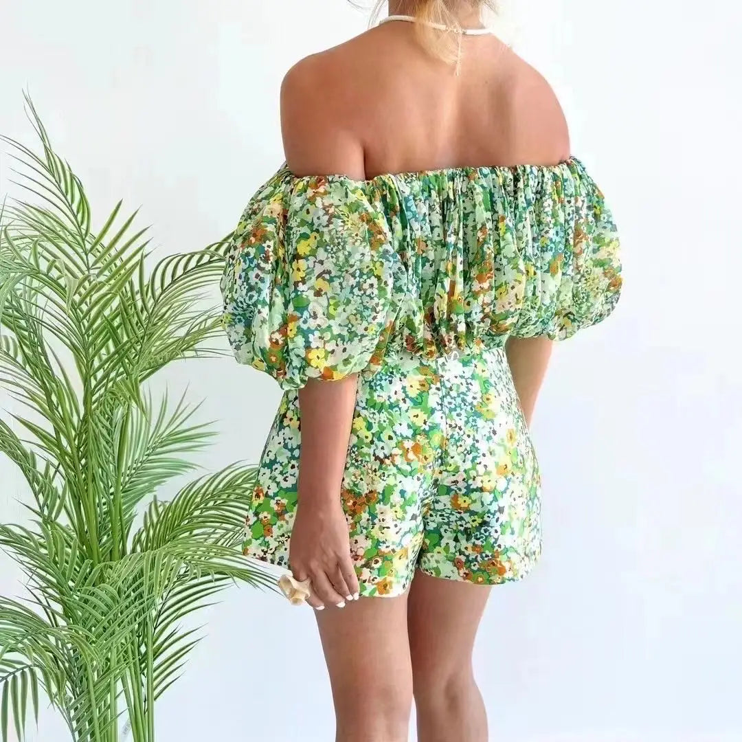 Off shoulder blouse, tube top+high-waist shorts suit set of 2 pedidos especiales shorts