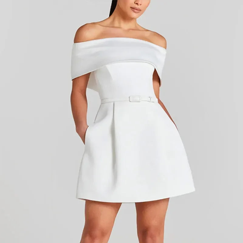 Elegant Off-Shoulder A-Line Mini Dress - Sleeveless & Backless Mini Dress 1