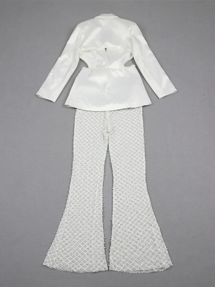 Pearl Beading White Pants Set