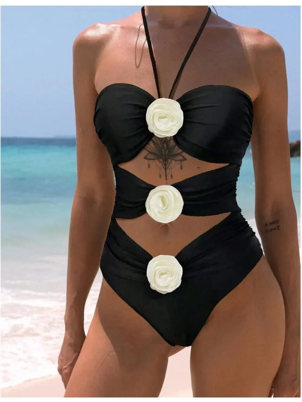 Backless Split Swimsuit 3D Three-dimensional Flower