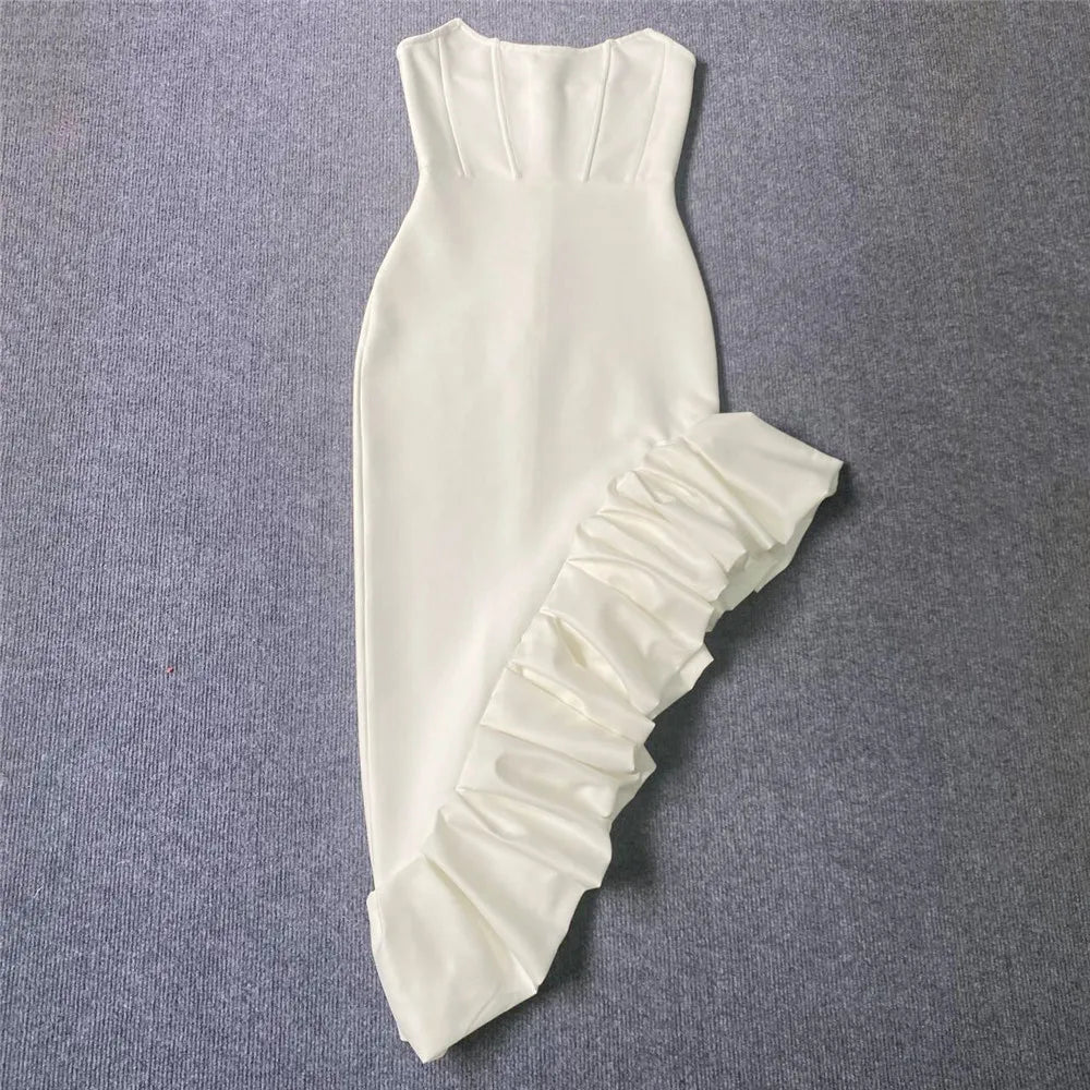 Women Elegant Strapless Bandage Dress White Maxi dress 1