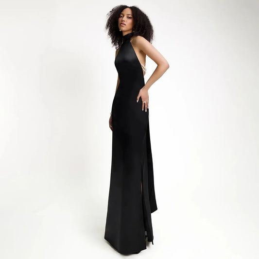 Halter Draped Backless Pearls Chains Maxi Dress Maxi dress 1