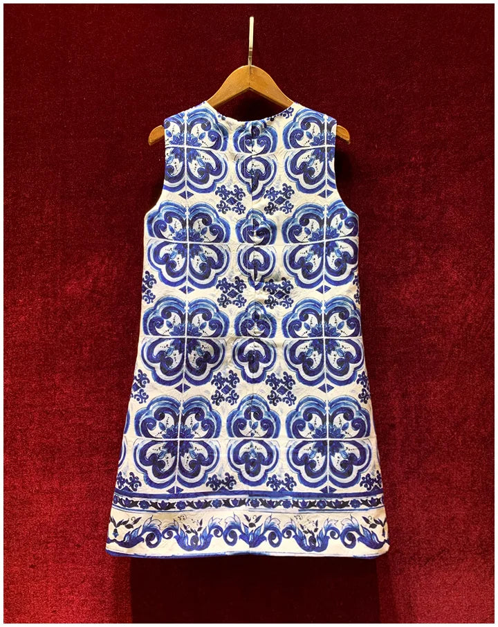 French Retro Printed Sleeveless A- Line Dress Mini Dress 1