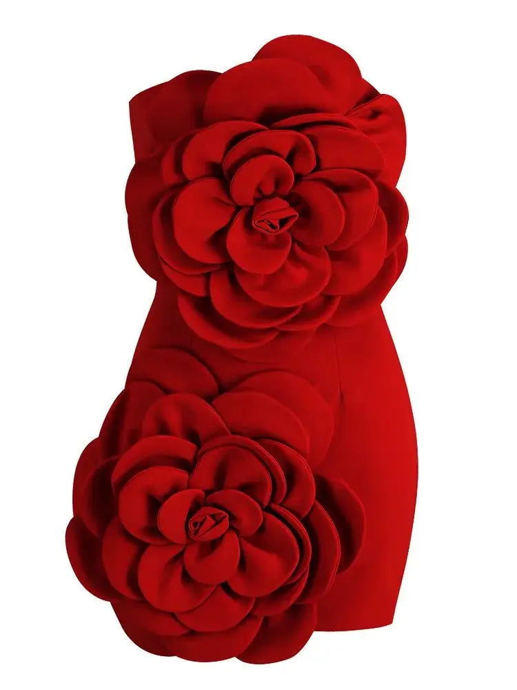3D flower Strapless Sleeveless Mini Dres