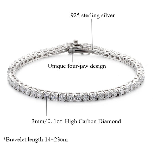 Brooke 100% 925 Sterling Silver 3mm High Carbon Diamond