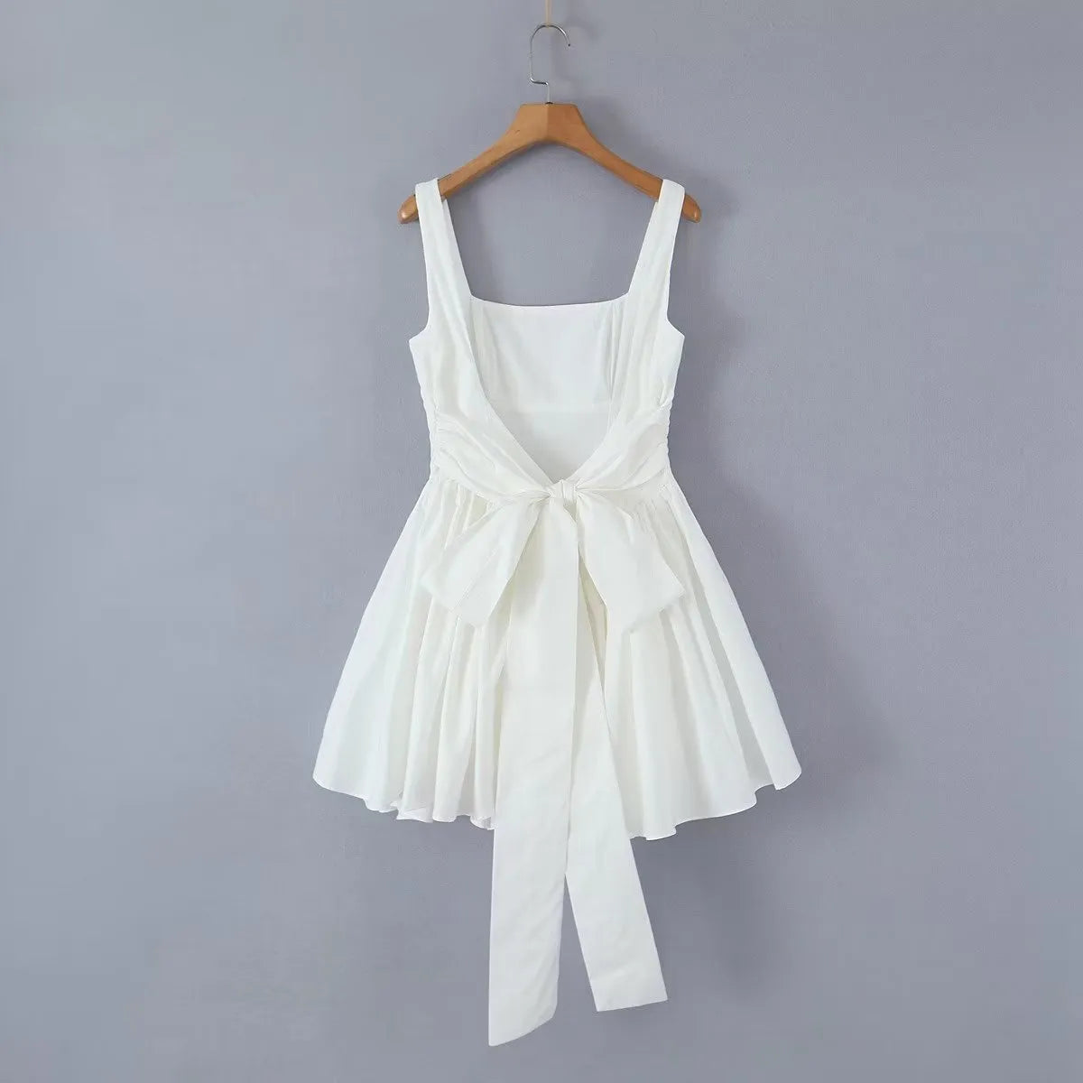 Withered French Elegant White Cotton Stitching Mini Dress