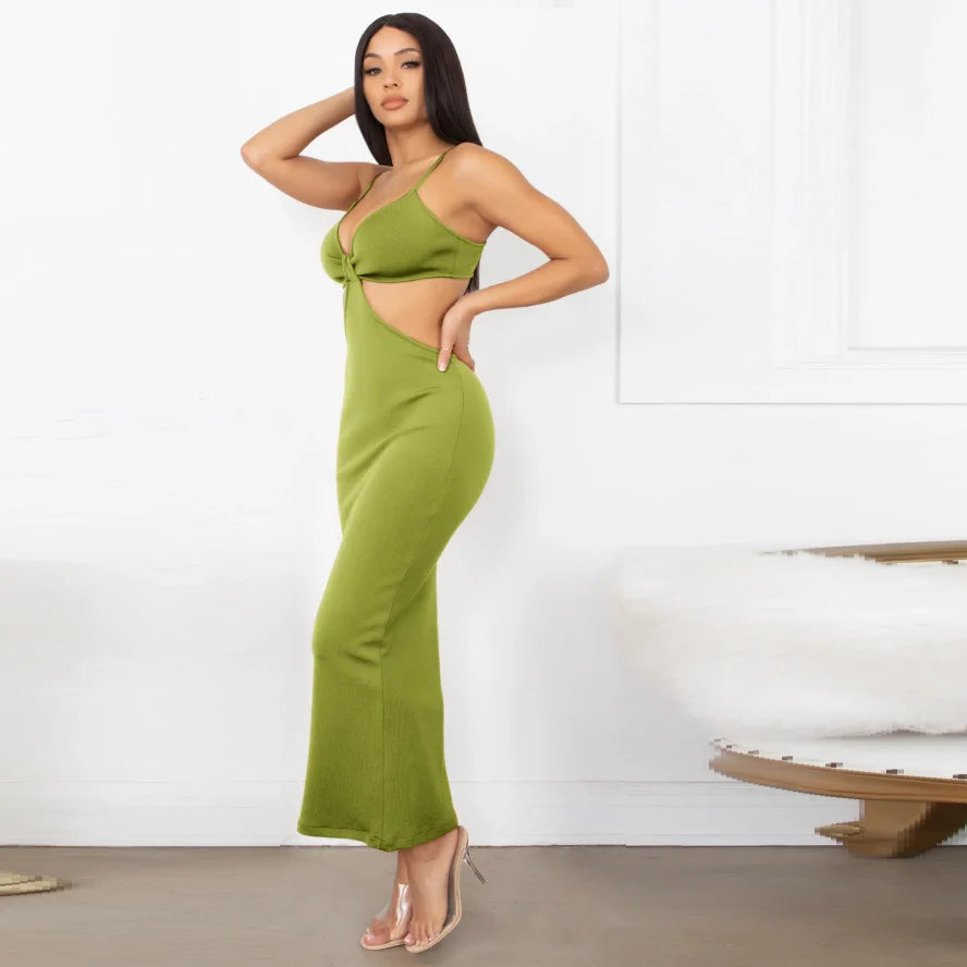 Elegant Army Green long Bandage Dress