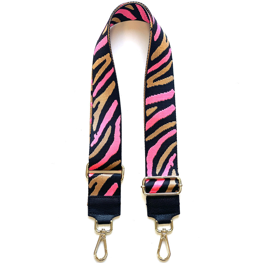 Jacquard Shoulder Strap - Wild Animal Print Colour Black+Pink belt