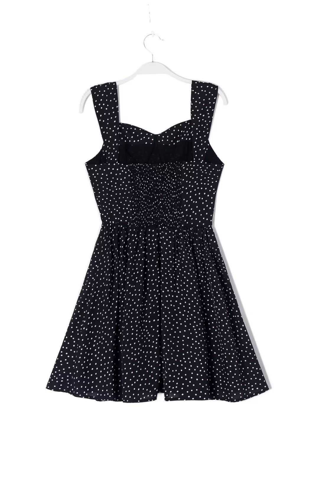 Comfortable Square Collar Pure Black Bottom Polka Dot Printed Dress