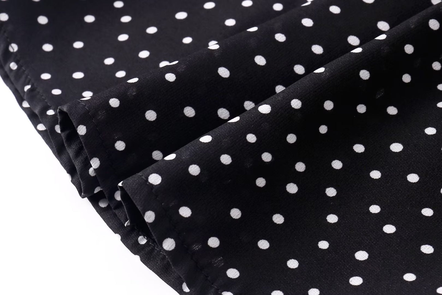 Comfortable Square Collar Pure Black Bottom Polka Dot Printed Dress