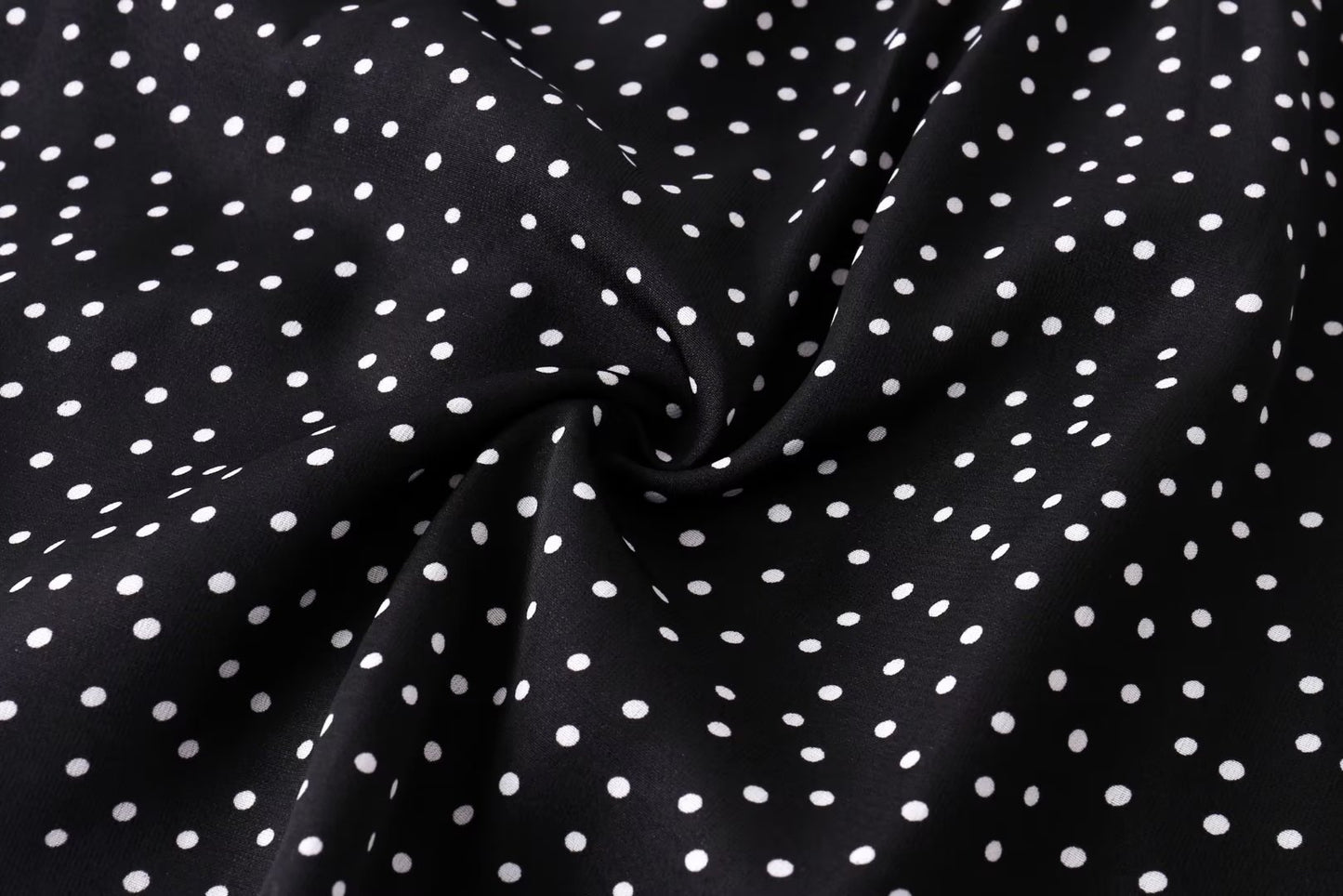 Comfortable Square Collar Pure Black Bottom Polka Dot Printed Dress