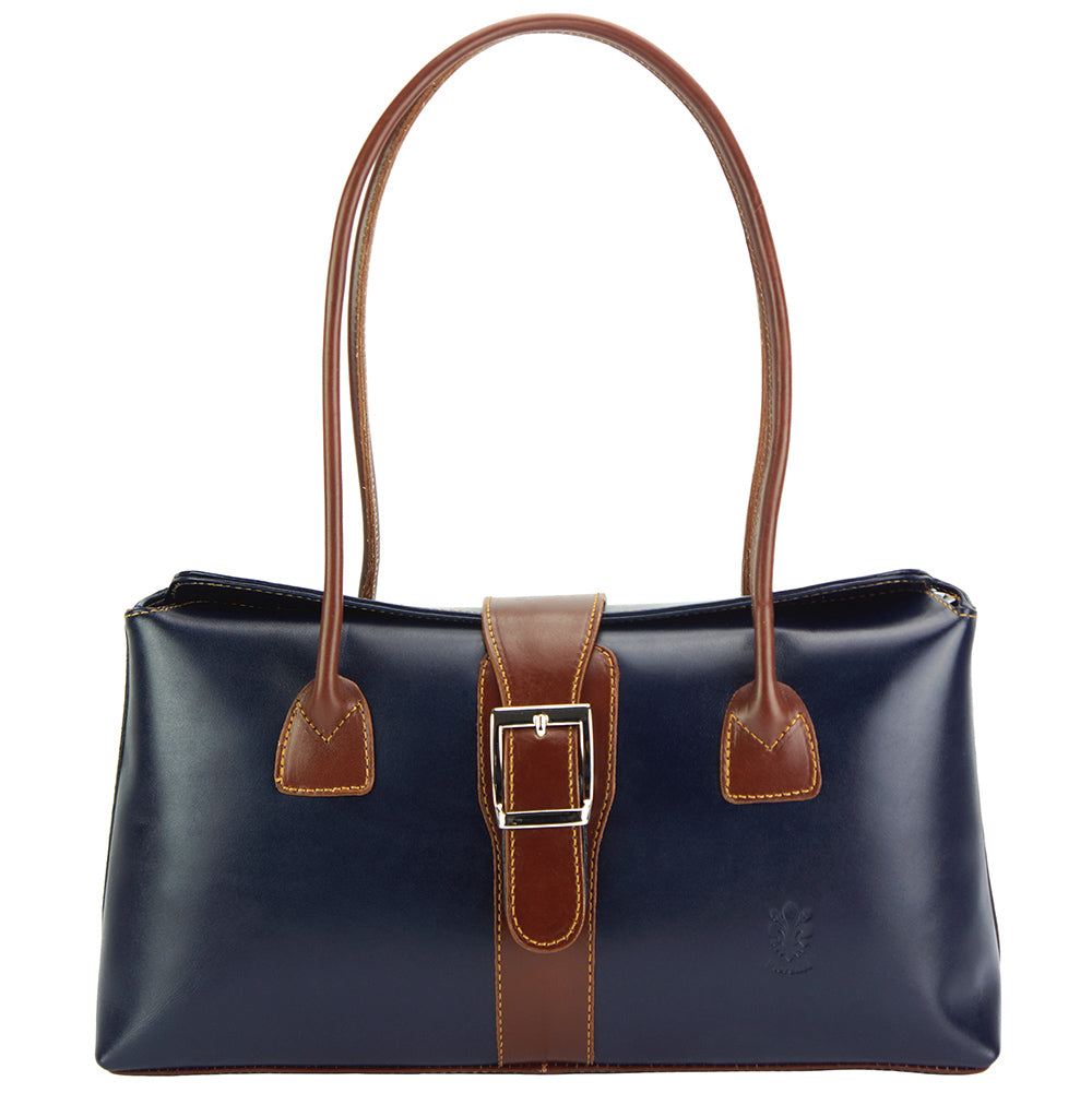 Erminia leather handbag Colour Dark blue Brown handbag