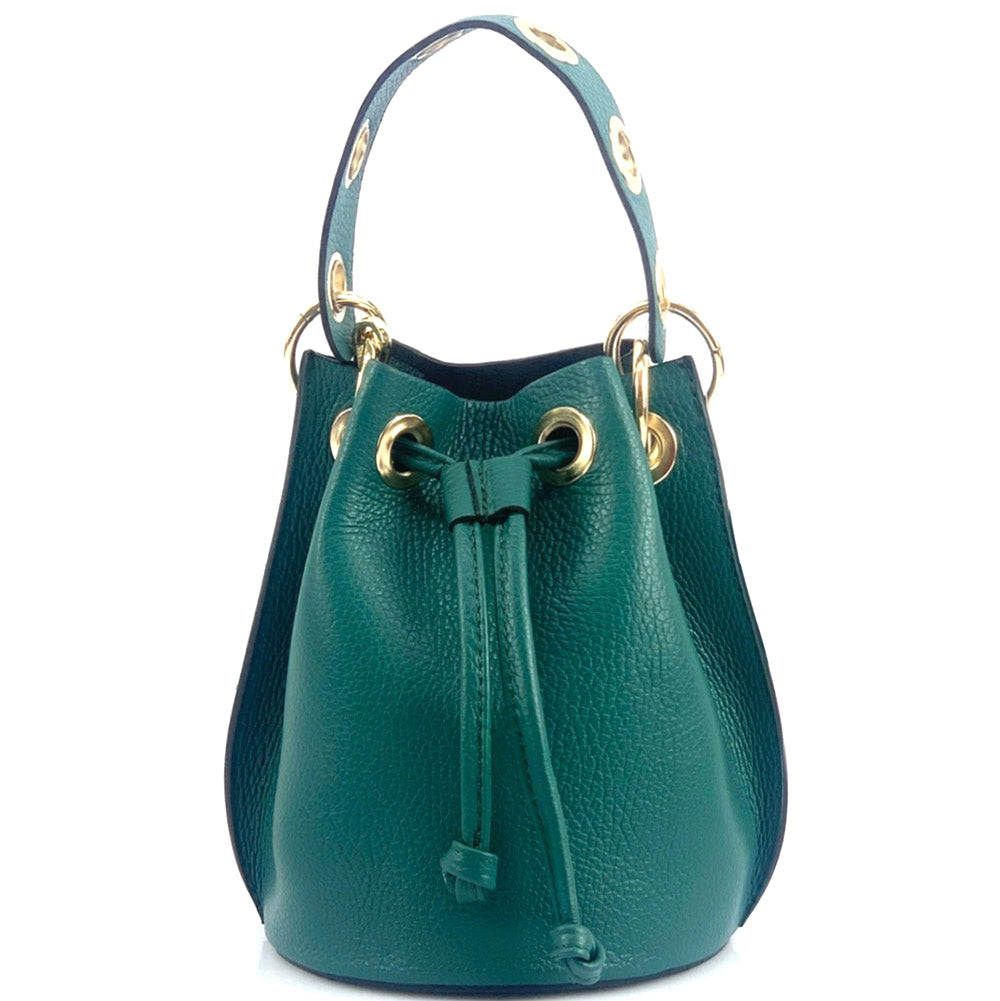 Eileen leather bucket bag Colour Dark turquoise handbag