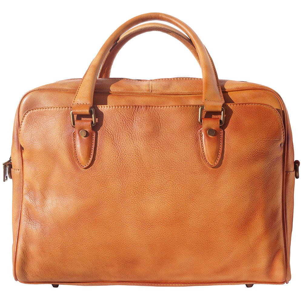 Unisex briefcase in genuine calf natural vintage leather Colour Tan briefcase