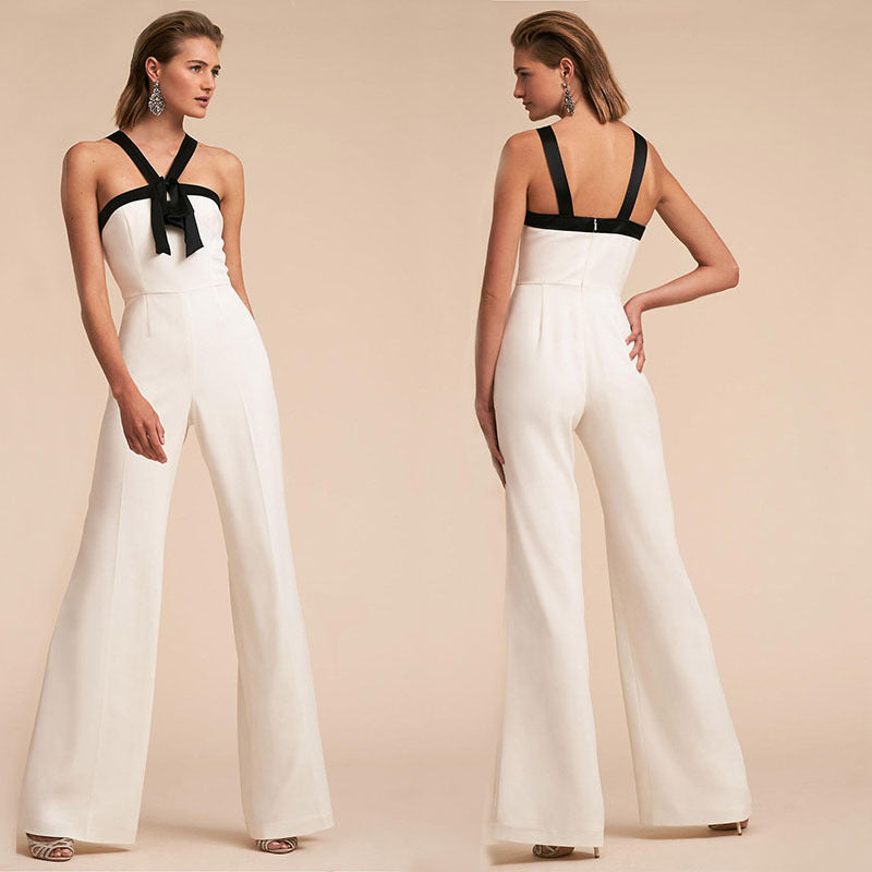 Contrast Color Suspender Jumpsuit Jumpsuit/Rompers