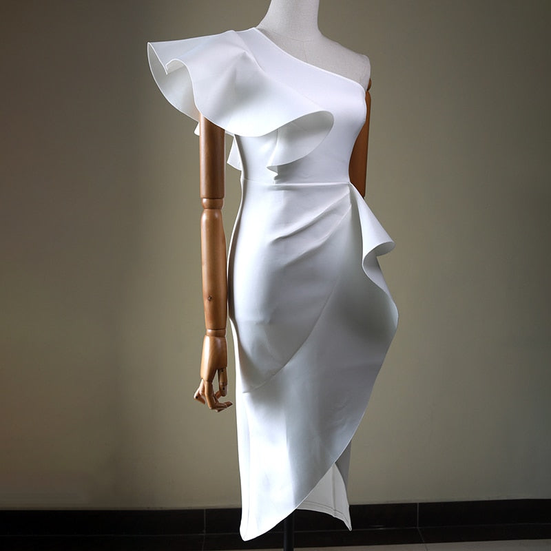 Asymmetrical Patchwork Ruffle Slim Dresses