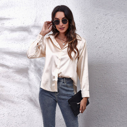 Satin Artificial Silk Long Sleeve Shirt