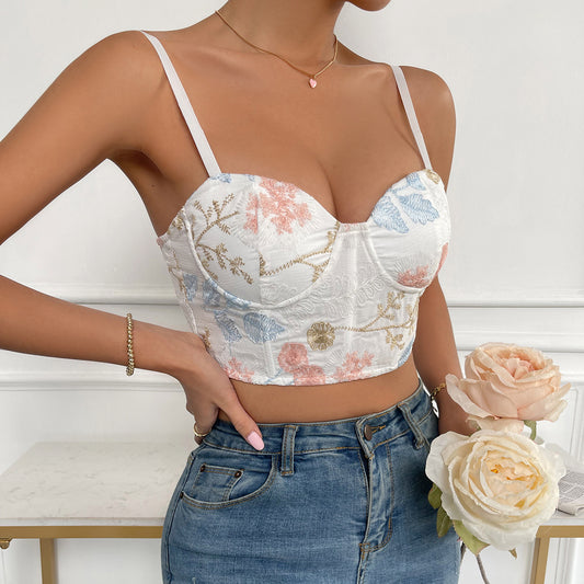 Backless Embroidered Slip Top Corset