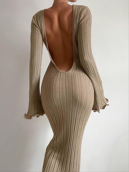 Ruffled Long Sleeve Knitted Maxi Dress Maxi dress 1