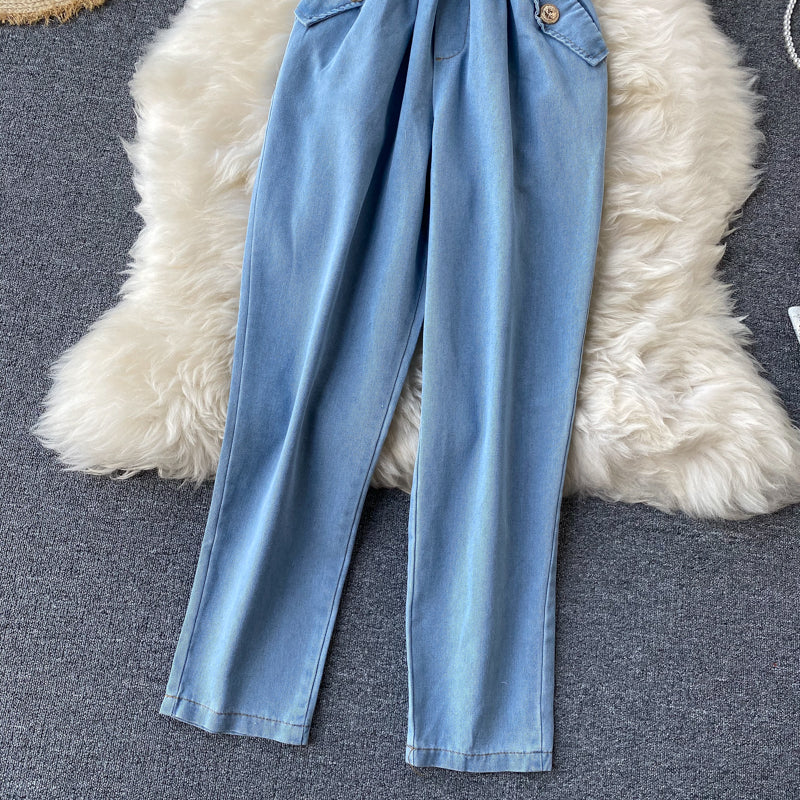 Jeans  Elastic Waist Tightening Slimming  Batwing Sleeve Jumpsuit