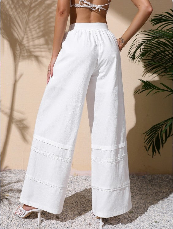 High Waist Wide Leg Loose Mop Long Embossed Wide Leg Pants Bottoms