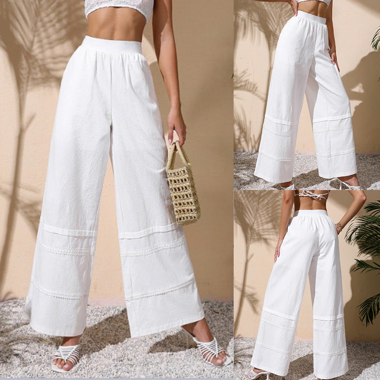 High Waist Wide Leg Loose Mop Long Embossed Wide Leg Pants Bottoms