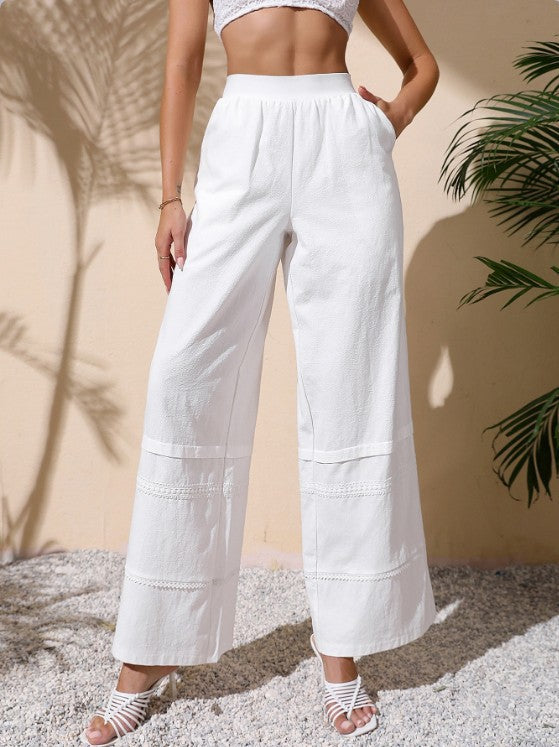 High Waist Wide Leg Loose Mop Long Embossed Wide Leg Pants Bottoms