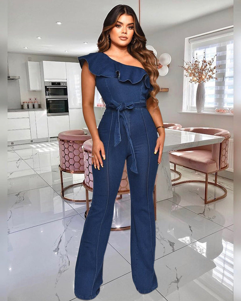 Denim Jumpsuit Blue Washed Denim Jumpsuit/Rompers