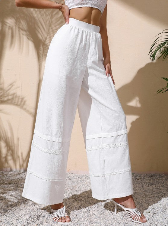 High Waist Wide Leg Loose Mop Long Embossed Wide Leg Pants Bottoms