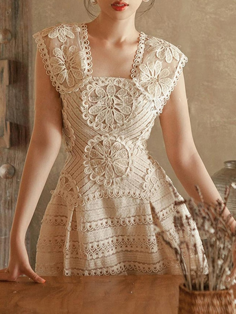 Elegant Lace Dress Embroidery Robe